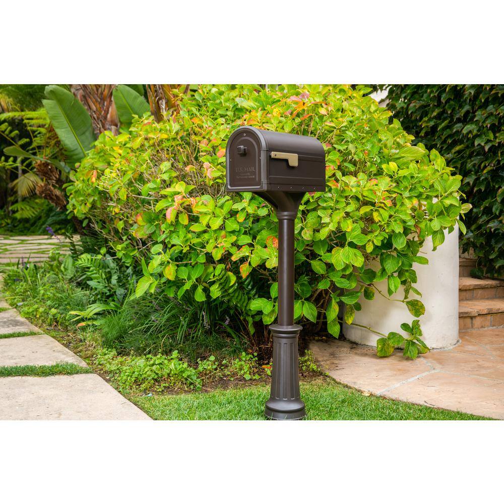 Architectural Mailboxes Roxbury Rubbed Bronze Large Steel Post Mount Mailbox and Premium Steel Post Combo 7980RZ