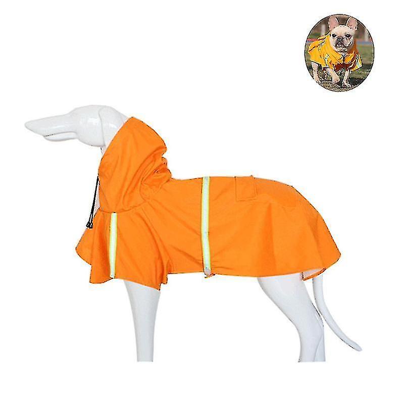 Hooded Big Dog Poncho Waterproof Reflective Dog Raincoat Pet Clothes - Orange S