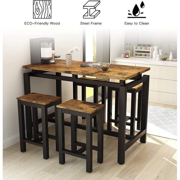 4 - Person Counter Height Dining Set with Wooden Panel and Metal Frame