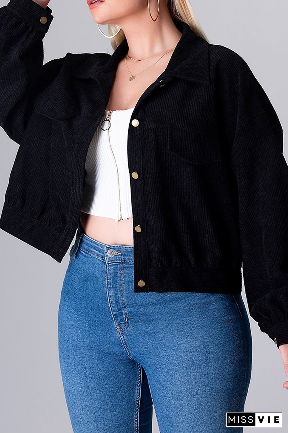 Plus Size Plain Button Short Jacket