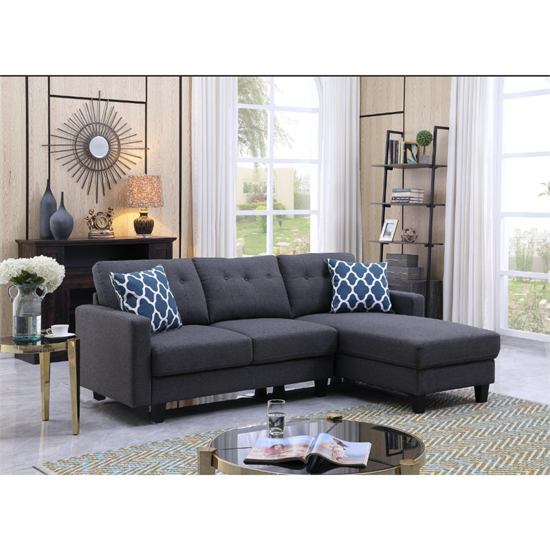 Devion Furniture Transitional Style Linen Fabric Sectional Sofa in Dark Gray