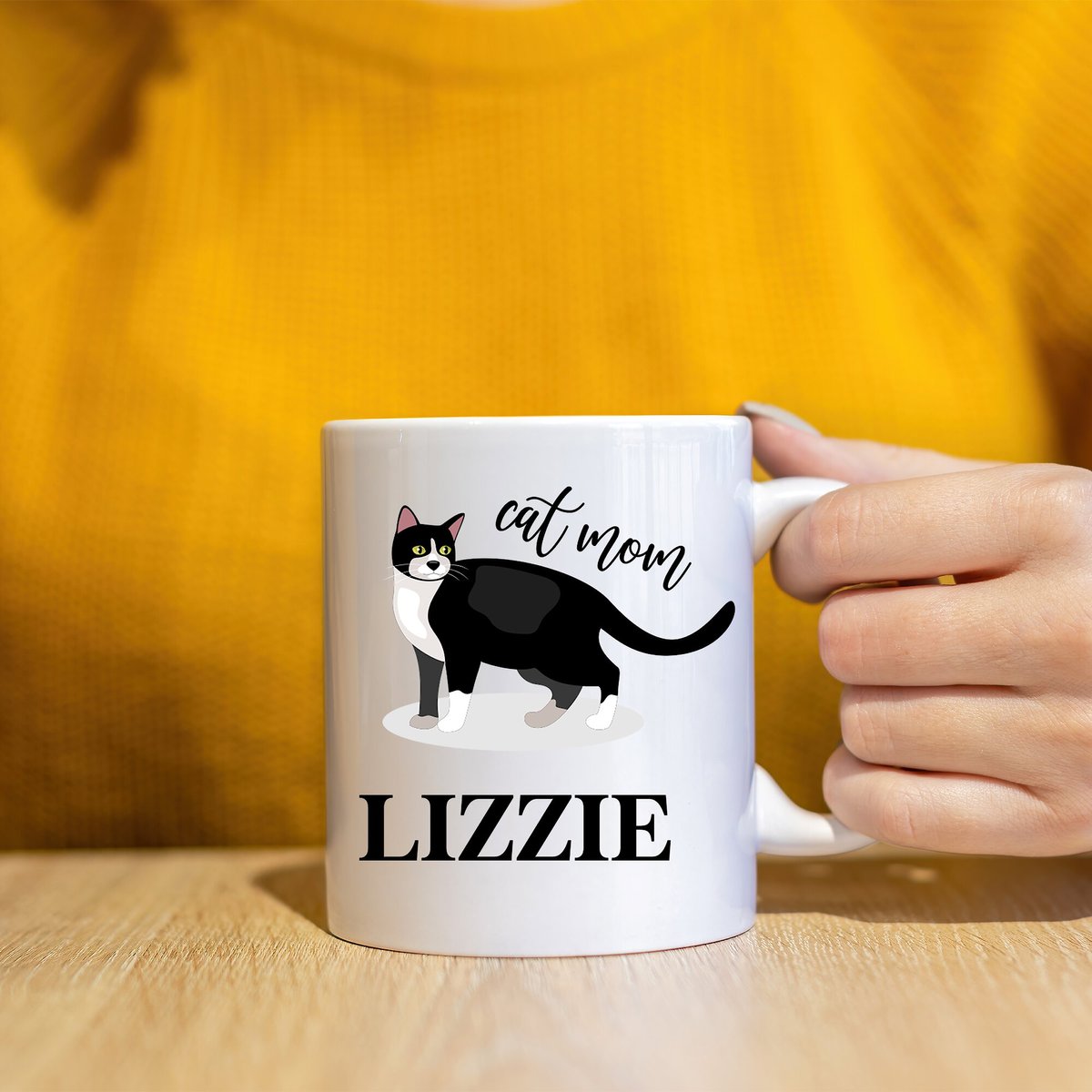 904 Custom Personalized Cat Mom Double Sided Mug， 11-oz