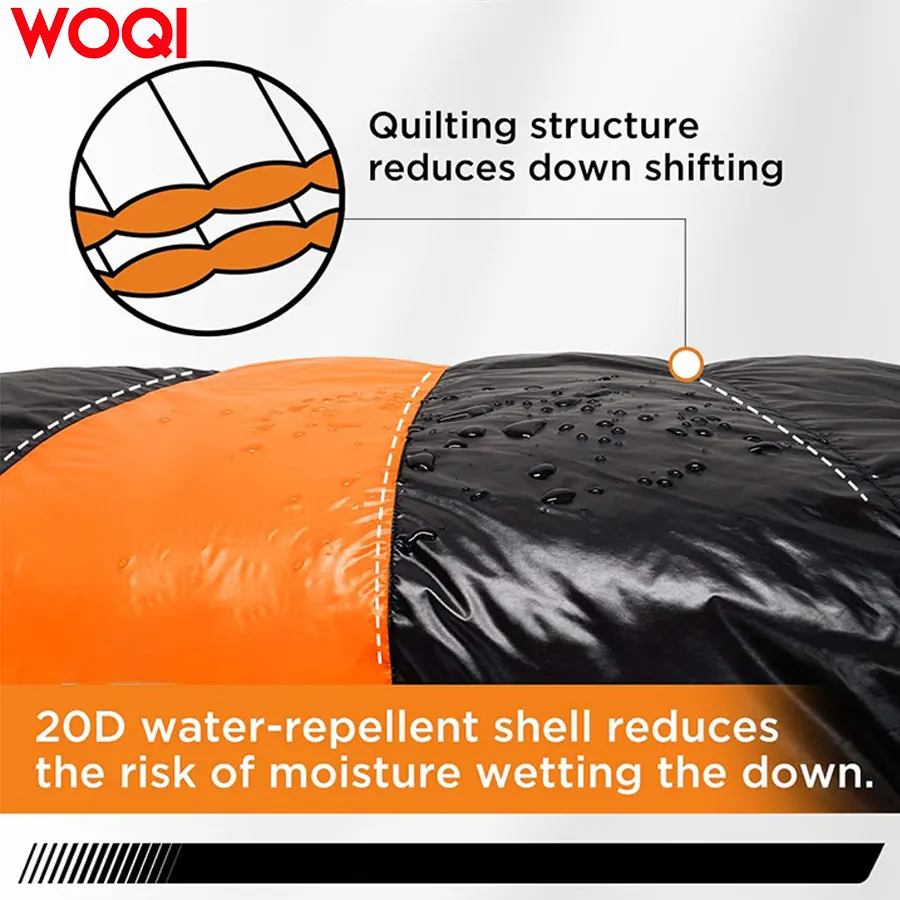 WOQI lightweight and compact down sleeping bag suitable for cold weather  suitable for backpacking  camping  and hiking