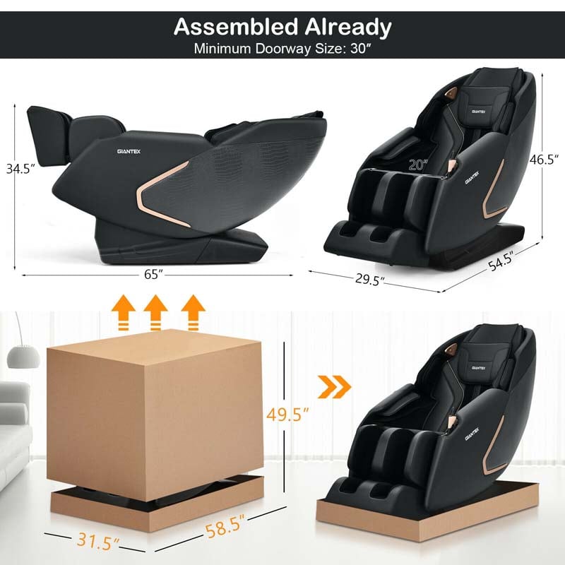 Assembly-Free SL Track Full Body Zero Gravity Massage Chair Recliner with Back Heater