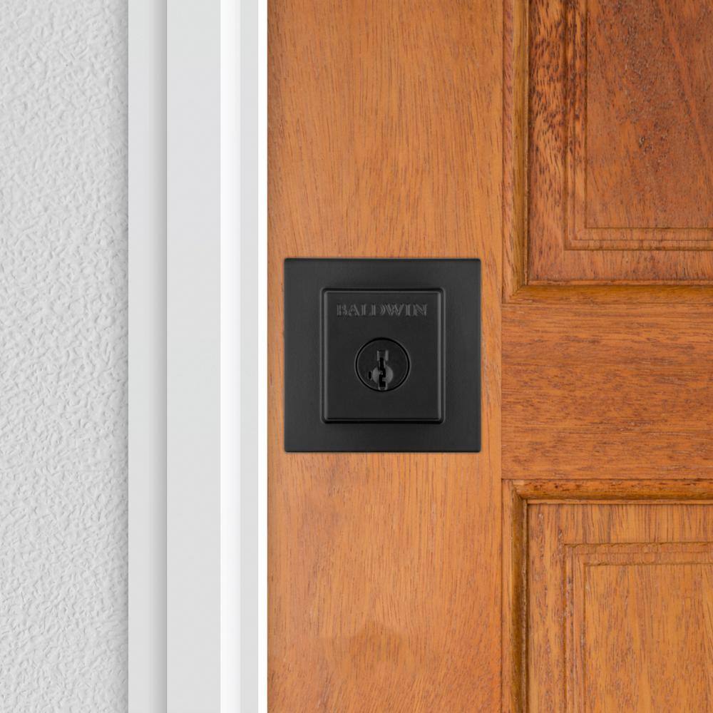 Baldwin Prestige Spyglass Matte Black Square Single Cylinder Deadbolt Featuring SmartKey Security 380SDB514SMTCPR