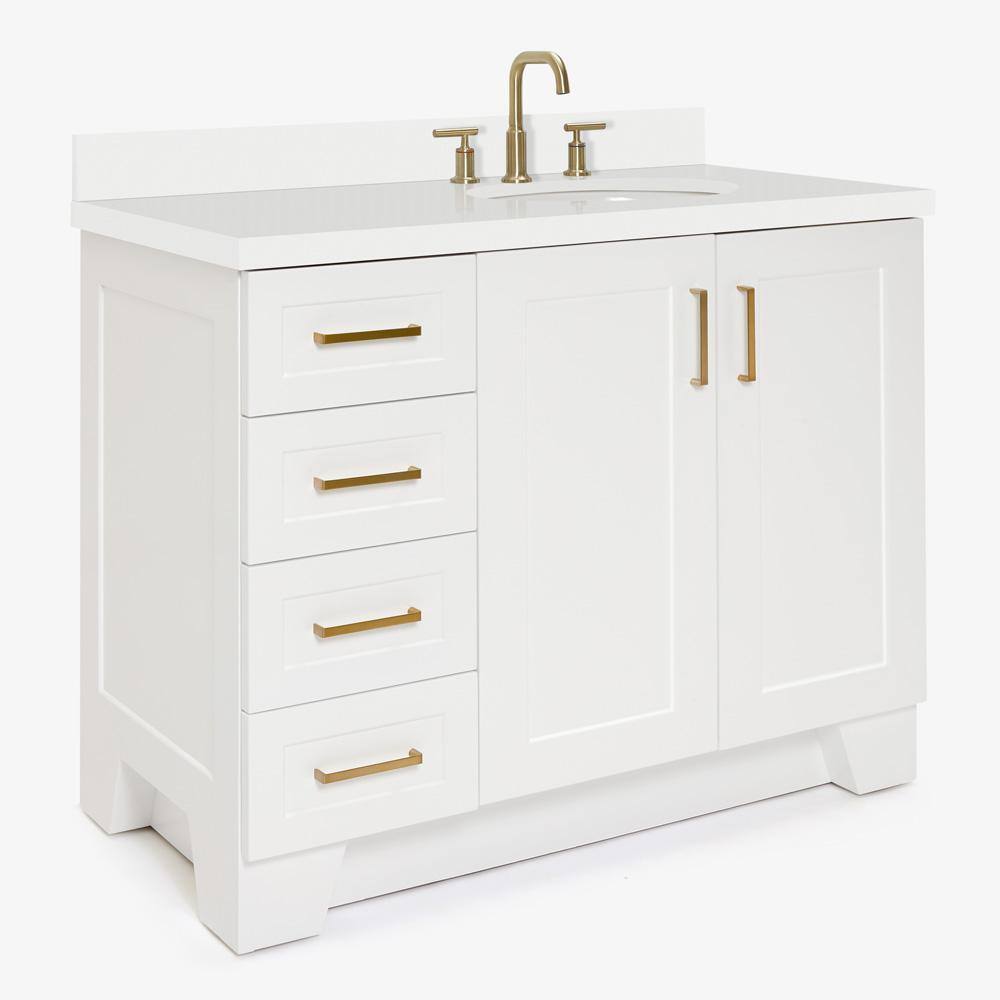 ARIEL Taylor 43 in. W x 22 in. D Bath Vanity in White with Quartz Vanity Top in White with White Basin Q043SRWQOVOWHT