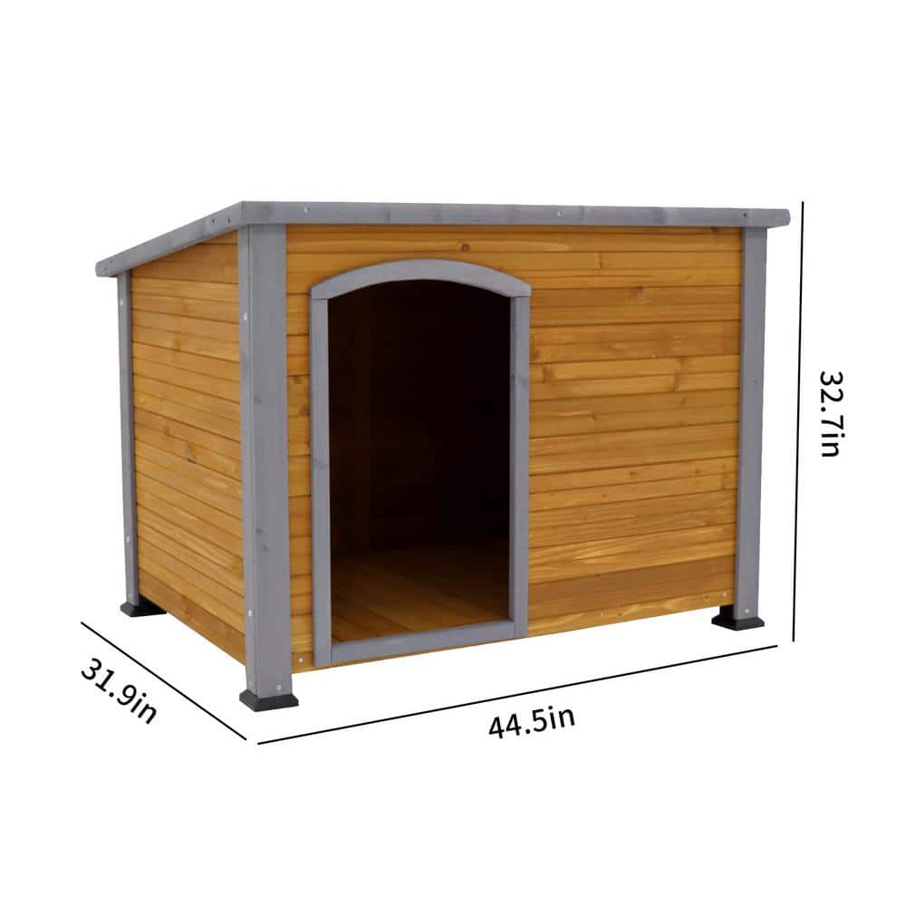 Runesay Natural Dog House Outdoor and Indoor Heated Wooden Dog Kennel for Winter with Raised Feet Weatherproof for Large Dogs HOUSE-DOG-03