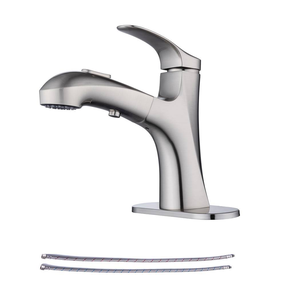 RAINLEX Single-Handle Single-Hole Pull Out Sprayer Bathroom Faucet with Deckplate and Supply Lines Included in Brushed Nickel RX5701BN