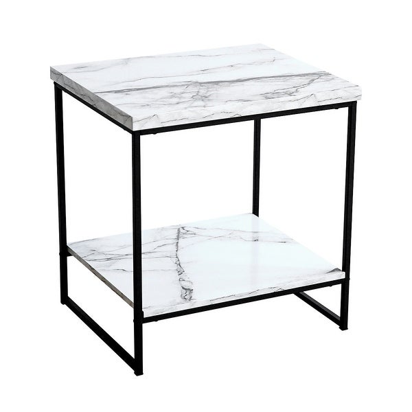 Roomfitters 2 Tier White Faux Marble Print End Table