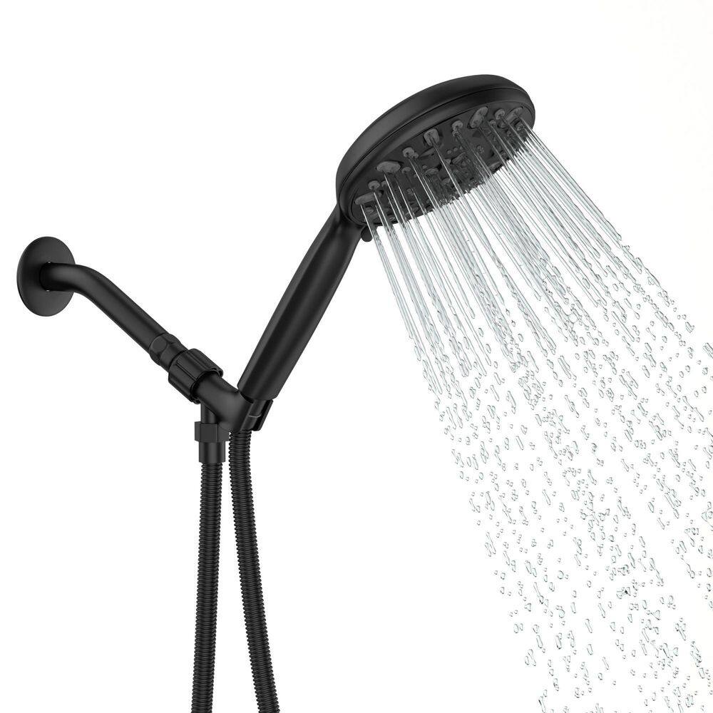 LORDEAR 7-Spray Patterns with 1.8 GPM 4.7 in. Wall Mount Handheld Shower Head in Matte Black H-SLF17002-B