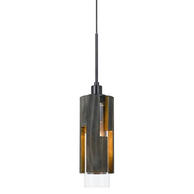 X 5 5 quot Reggio Wood Pendant With Clear Glass Cylinder Shade Dark Brown Cal Lighting