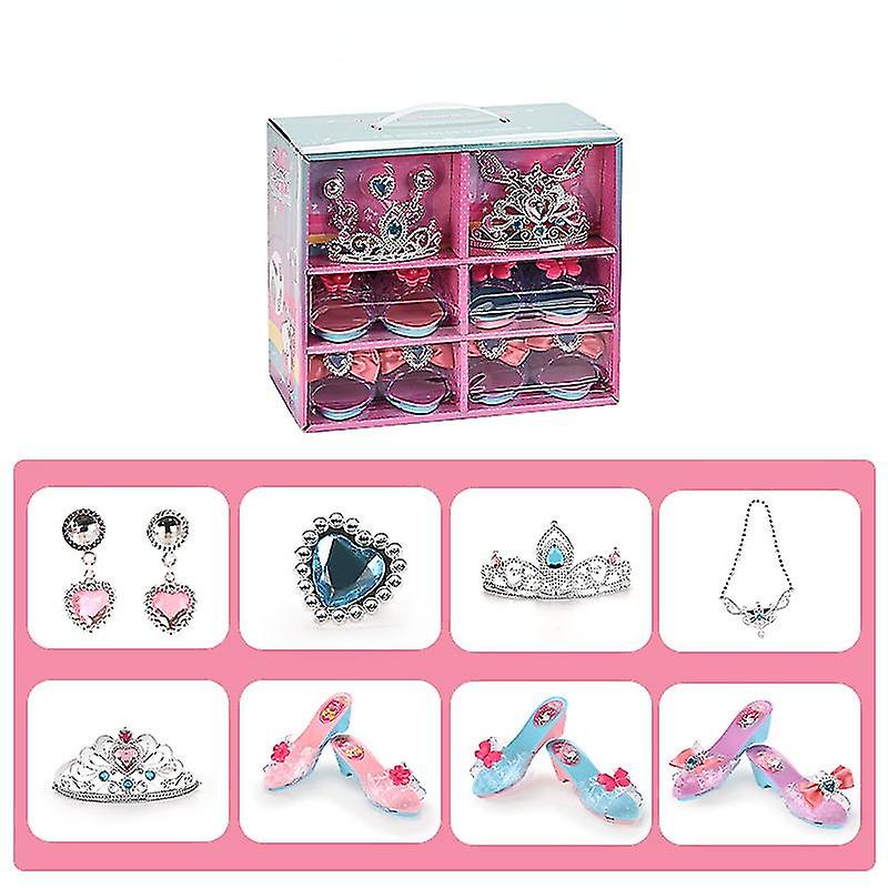 Children's Jewelry Toy Girl Princess Simulation Necklace Earrings Bracelet Play House Jewelry Gift Box Set