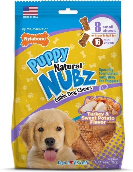 Nylabone Nubz Turkey and Sweet Potato Flavored Puppy Chew Treat， 8 count