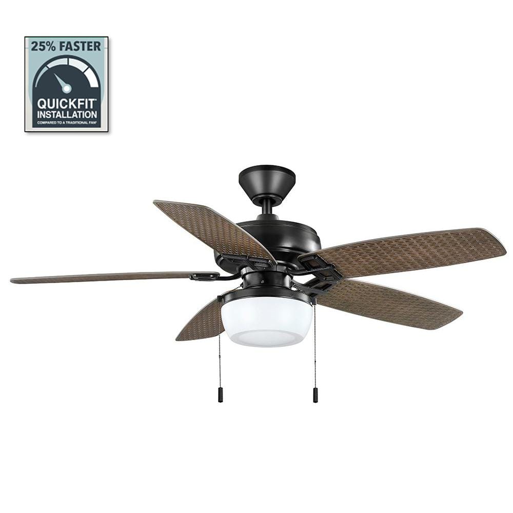 Hampton Bay Baywood 52 in IndoorOutdoor LED Matte Black Wet Rated Downrod Ceiling Fan with Light Kit