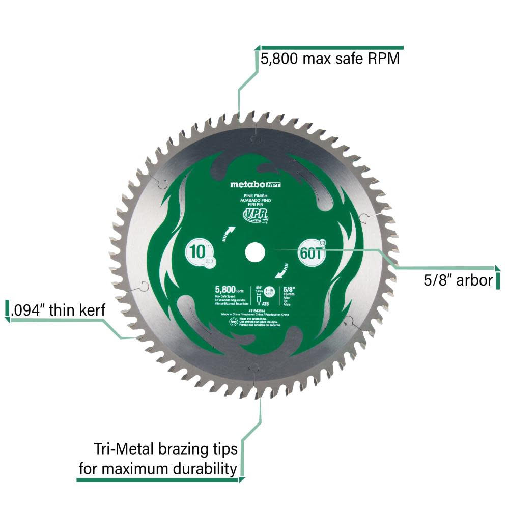 Metabo HPT VPR 10 60T Carbide Miter Saw Blade