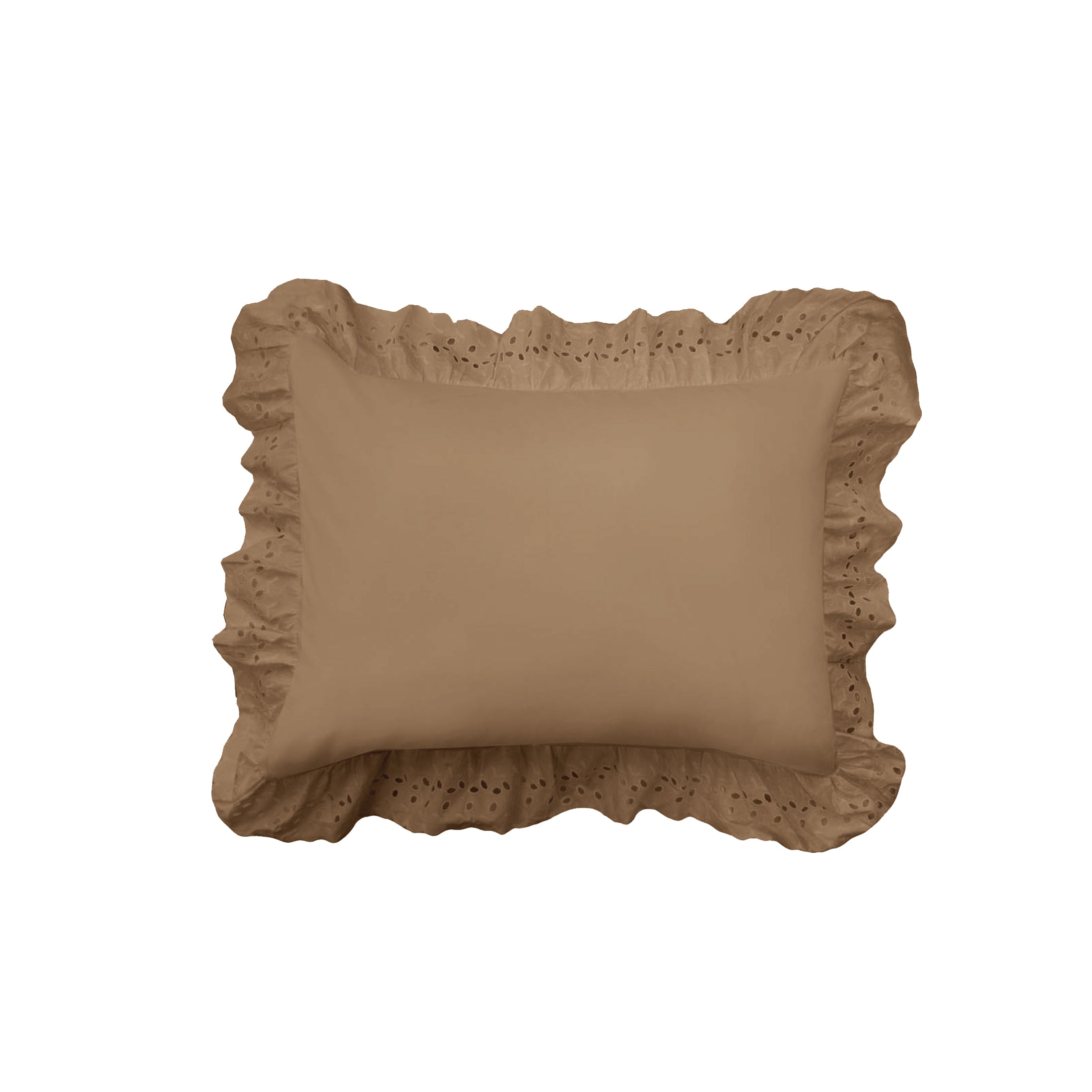 Fresh Idea Ruffled Eyelet 2-Pack Pillow Shams， Standard， Mocha