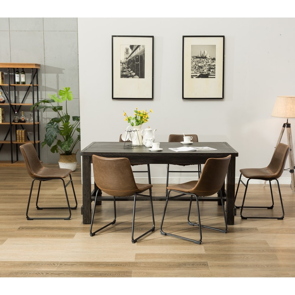 Roundhill Furniture Lotusville 7 piece Black Dining Table and Faux Leather Chairs Set