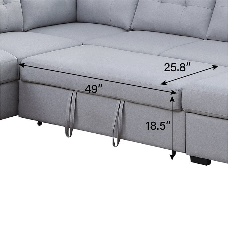 Alexent 5-Seat Modern Fabric Sleeper Sectional Sofa with Storage in Ash