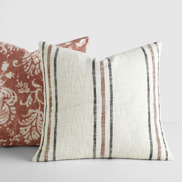 2 pack Yarn dyed Patterns Terracotta Throw Pillows Becky Cameron Terracotta Yarn dyed Framed Stripe Distressed Floral