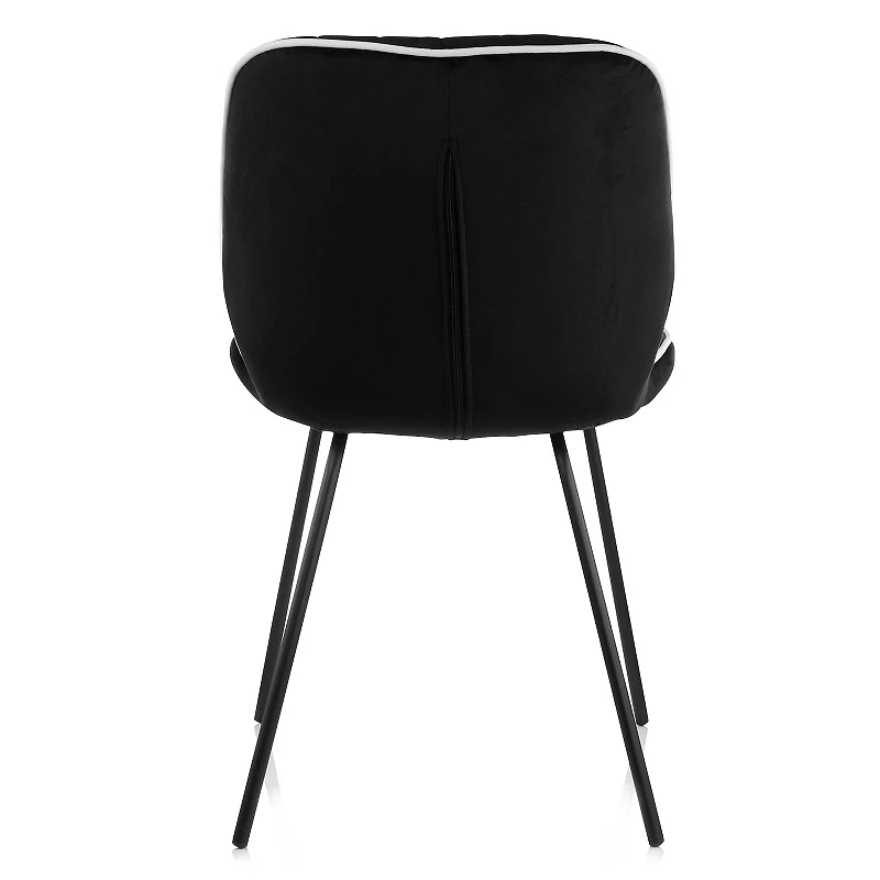 Elama 2 Piece Velvet Armless Tufted Chair in Black with Black Metal Legs