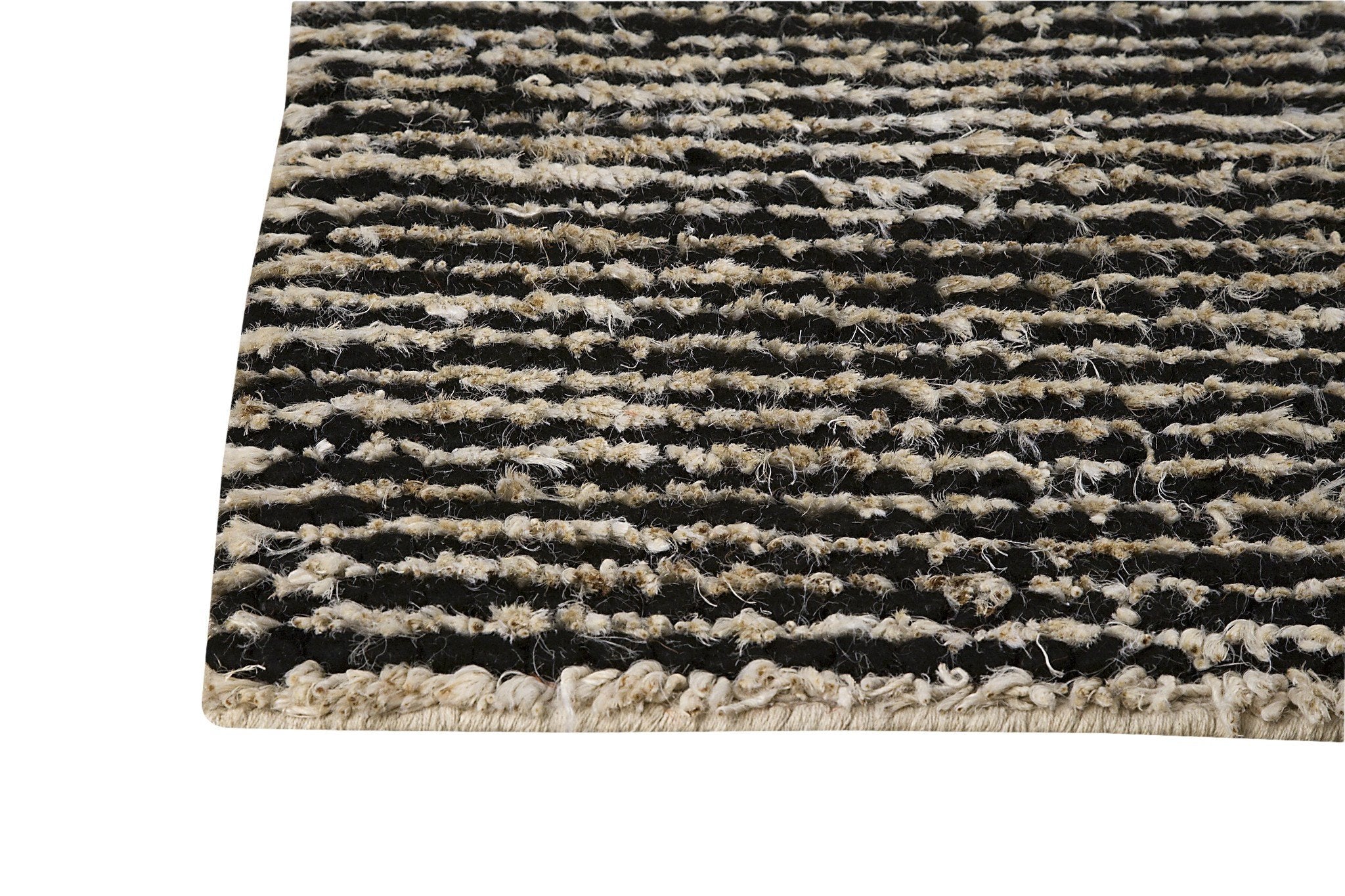 Nature Collection Hand Woven Wool and Hemp Area Rug in Black and White