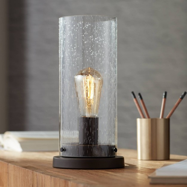 High Bronze Metal Led Seedy Glass Cylinder Shade For Bedroom Bedside Nightstand Office House