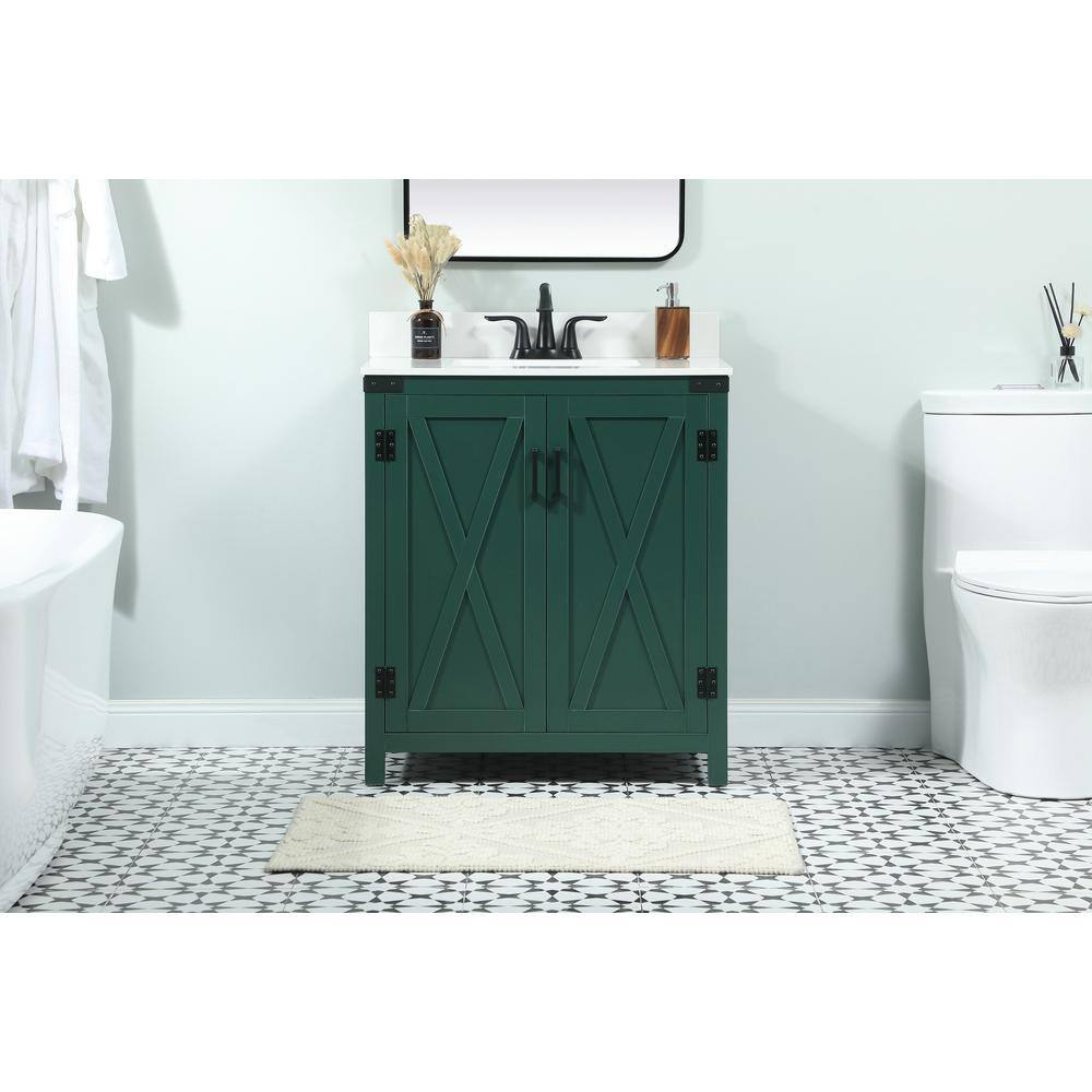 Simply Living 30 in. W x 19 in. D x 34 in. H Bath Vanity in Green with Ivory White Quartz Top SL270690MGNBS