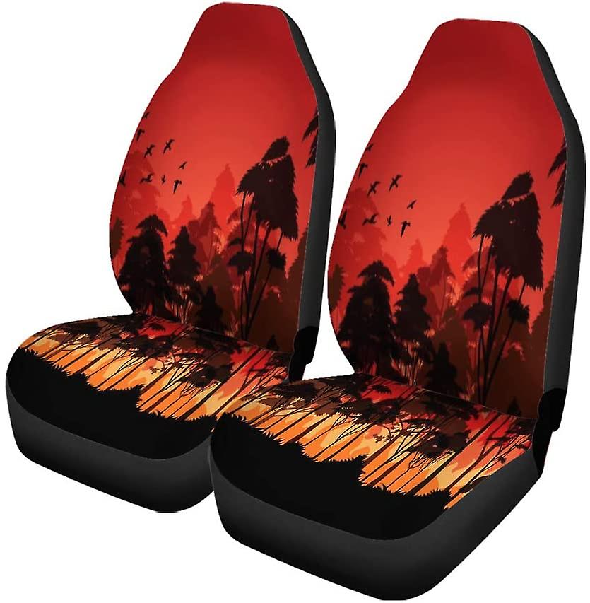 Set Of 2 Car Seat Covers Orange Burn Forest Fires Red Bush Dead Pollution Bird Universal Auto Front Seats Protector Fits