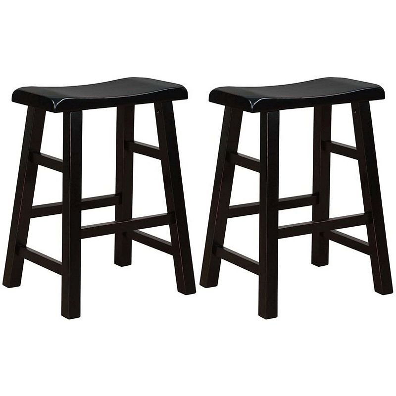 eHemco Heavy-Duty Solid Wood Saddle Seat Kitchen Counter Height Barstools， 24 Inches， Set of 2