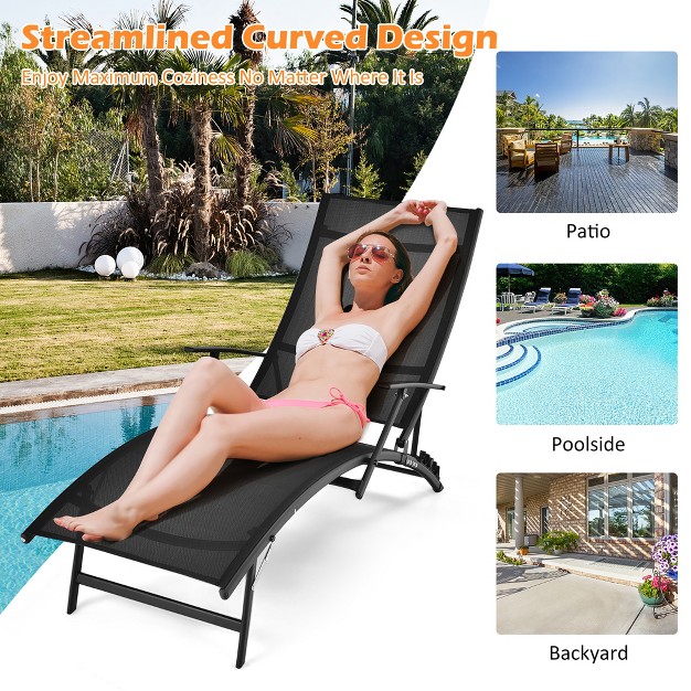 Costway 2pcs Patio Folding Lounge Chair Chaise Recliner Adjustable Stackable W armrest