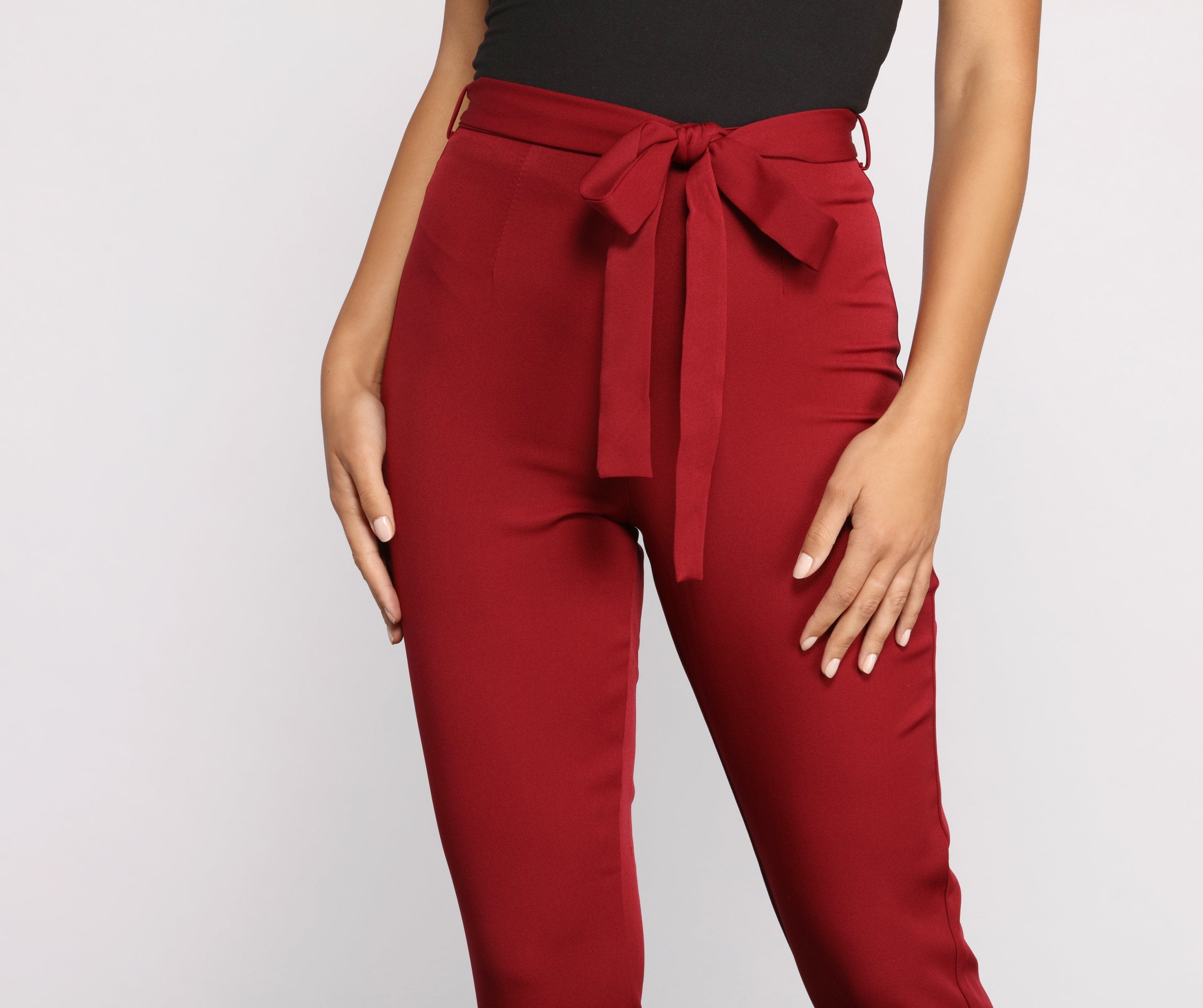 High Rise Tie Waist Tapered Pants