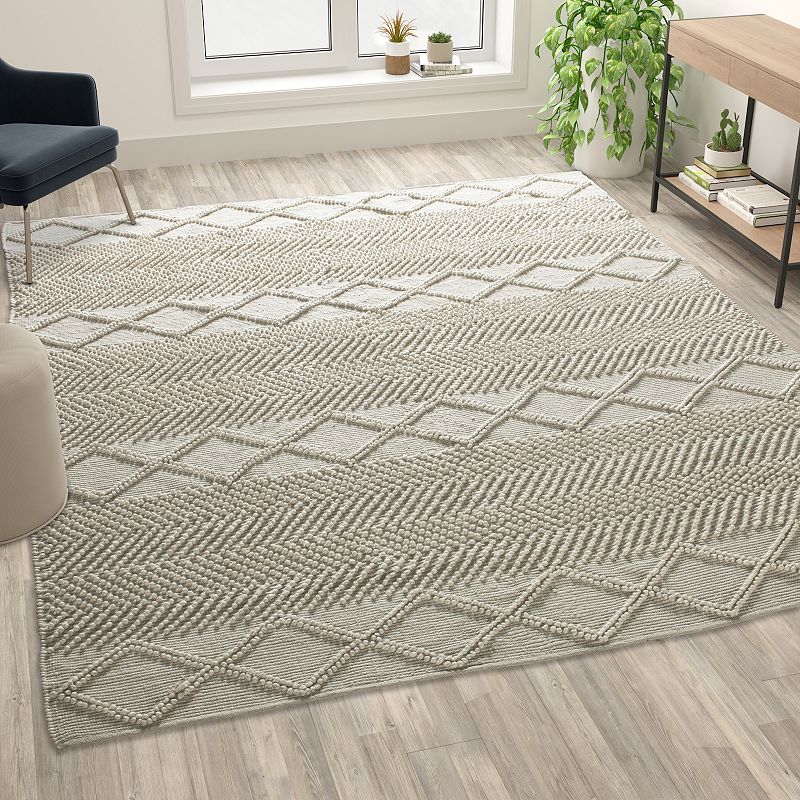 Emma and Oliver 8' x 10' Triple Blend White and Ivory Handwoven Geometric Area Rug