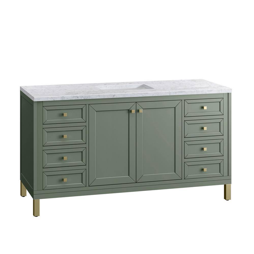 James Martin Vanities Chicago 60.0 in. W x 23.5 in. D x 34 in. H Bathroom Vanity in Smokey Celadon with Carrara Marble Marble Top 305-V60S-SC-3CAR