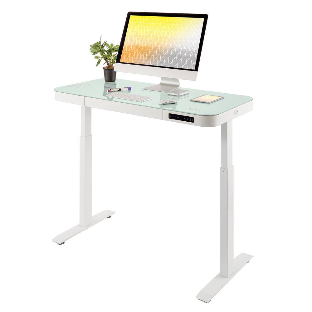 Seville Classics airLIFT 47.5 in. White Rectangular 1-Drawer Electric Standing Desk with Adjustable Height OFF65873