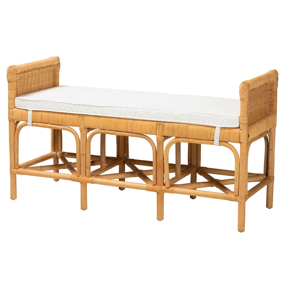 Nairi Modern Bohemian Natural Brown Rattan Bench