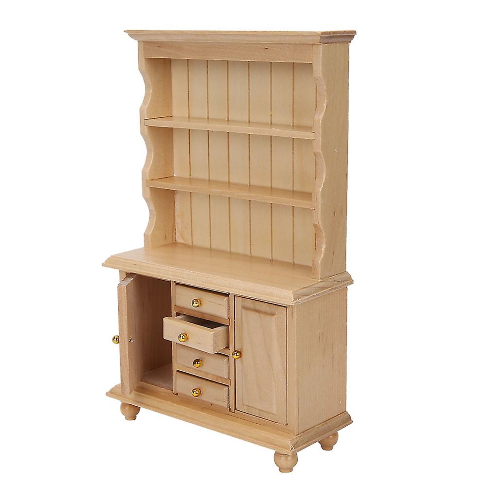 1:12 Doll House Accessories Wooden Three Layers Cabinet Simulation Furniture(wood Color)