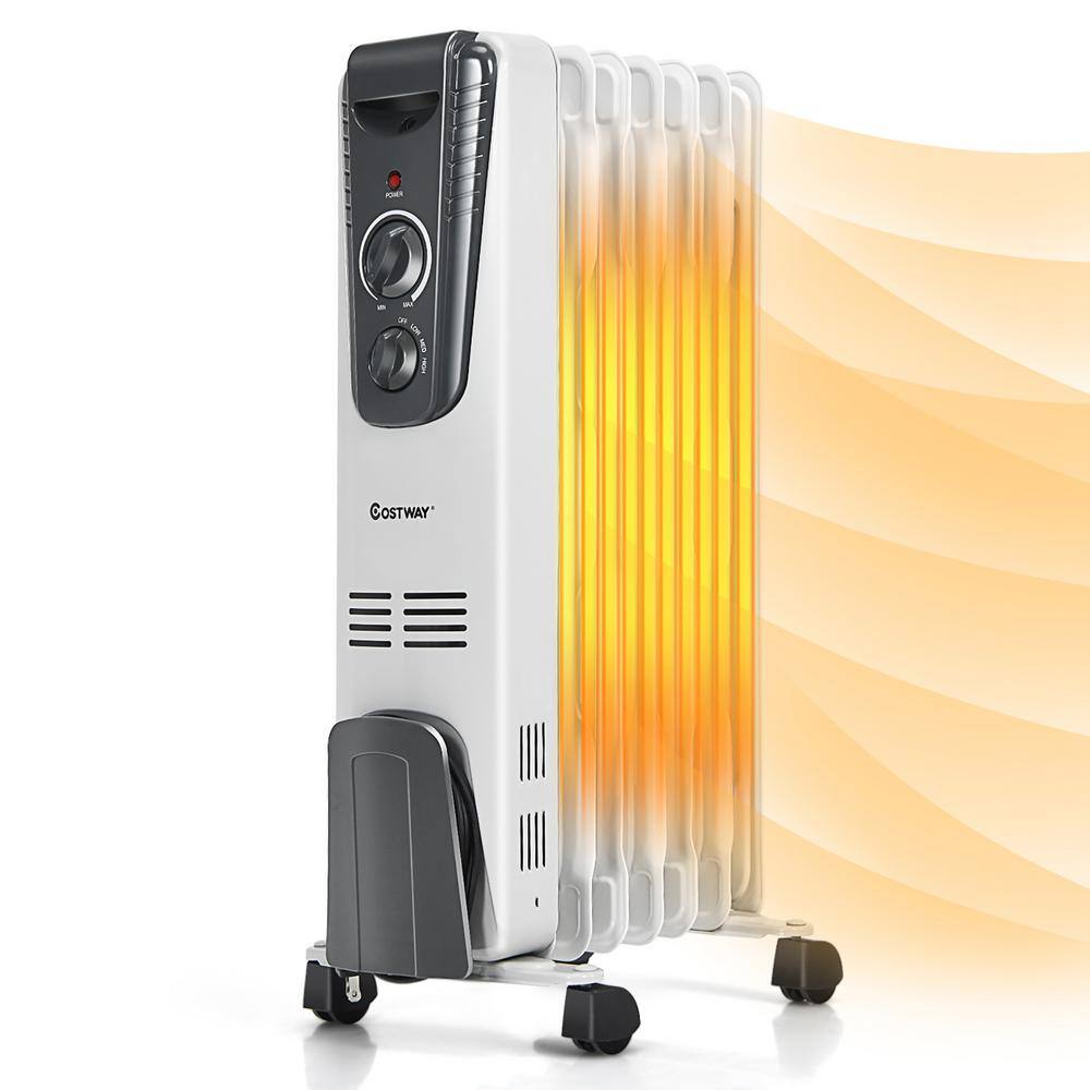 Costway 1500-Watt Gray Electric Oil Filled Radiator Space Heater 5.7 Fin Thermostat Room Radiant GHM0489