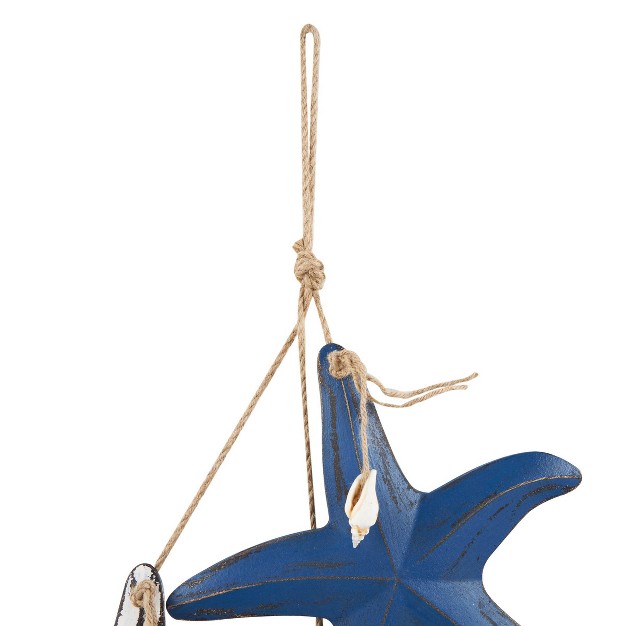 Wooden Starfish Distressed Layered Wall Decor With Hanging Rope And Decorative Shell Accents Blue Olivia amp May