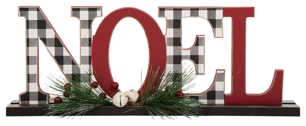14.96 quotWooden Plaid  quotNOEL quotTable Decor   Contemporary   Holiday Accents And Figurines   by Glitzhome  Houzz