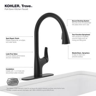 KOHLER Trove Single Handle Pull Down Sprayer Kitchen Faucet in Matte Black R33300-BL