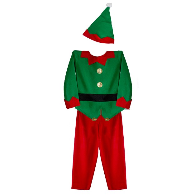 Red And Green Elf Boy x27 s Costume With A Christmas Santa Hat 6 8 Years