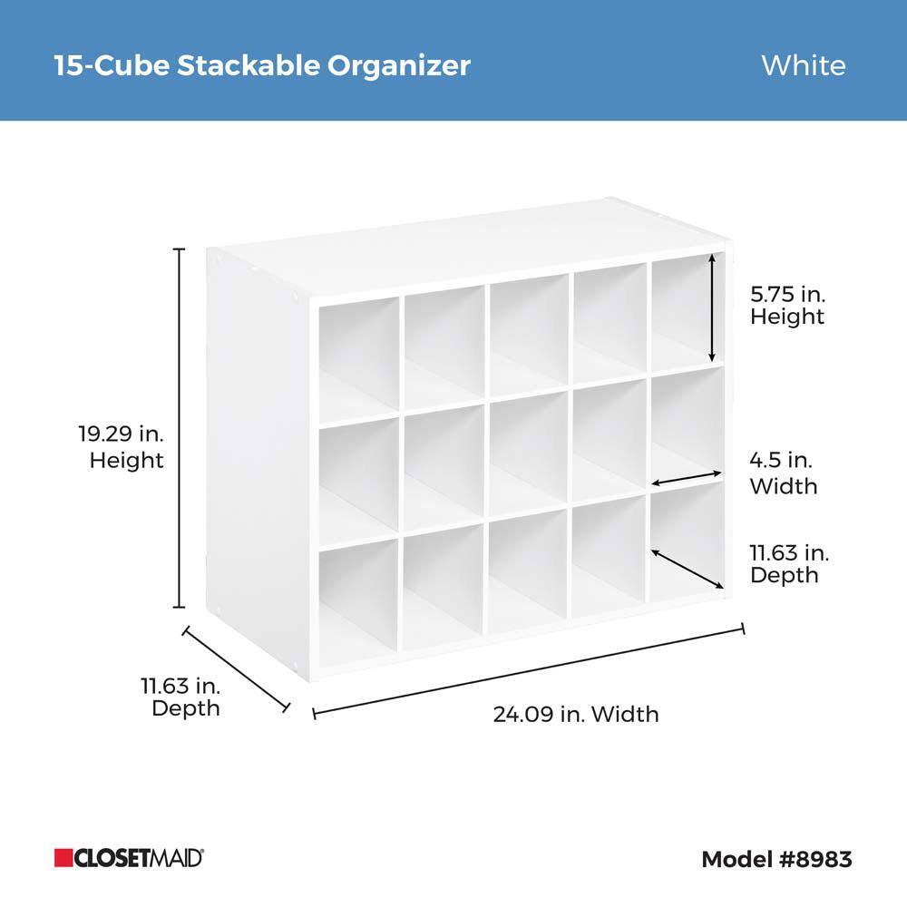 ClosetMaid 19 in. H x 24 in. W x 12 in. D White Wood Look 15-Cube Storage Organizer 8983