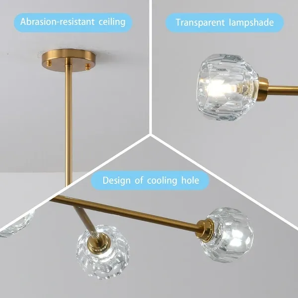 Retro Brass Sputnik Crystal Ball Shade Branches Chandeliers Hanging Pendant Ceiling Light Polished Gold