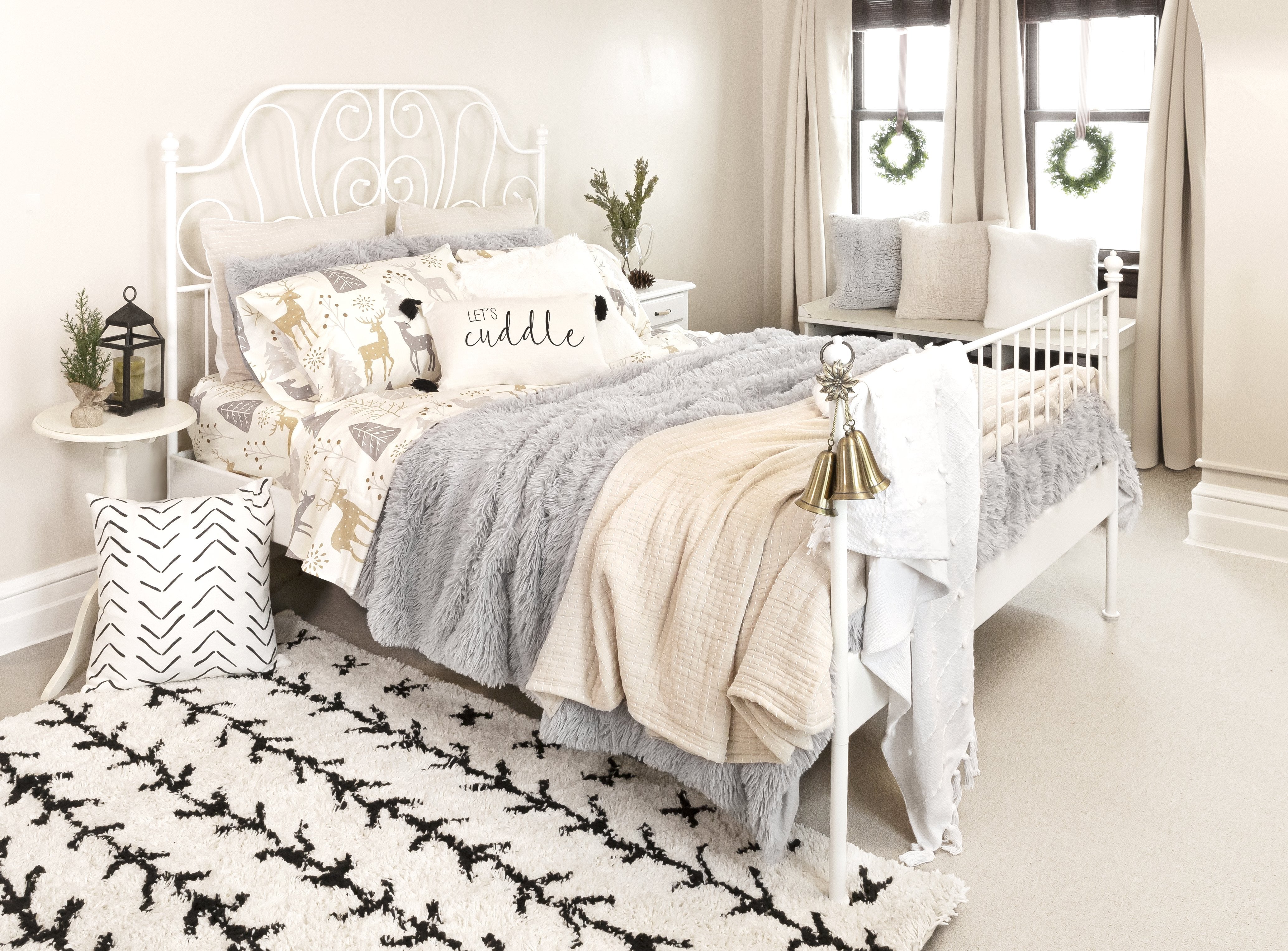 Bedding Bundle: Wonderland Soft Flannel Sheet Set + Emma Faux Fur Comforter Set