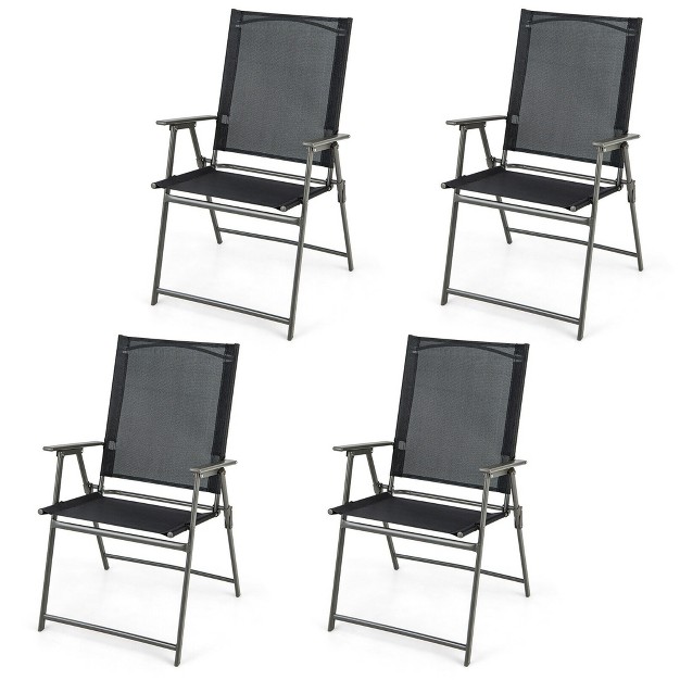 Tangkula 4pcs Patio Portable Metal Folding Chairs Dining Chair Set Poolside Garden