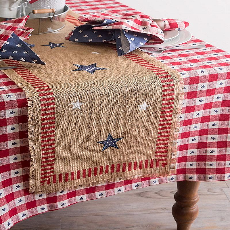 74 Stars and Stripes Americana Burlap 4th of July Table Runner