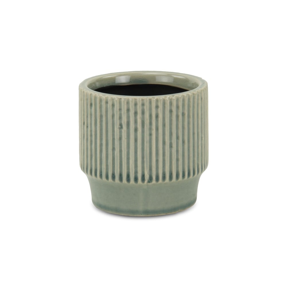 Green Ceramic Ruffled Ridge Pot