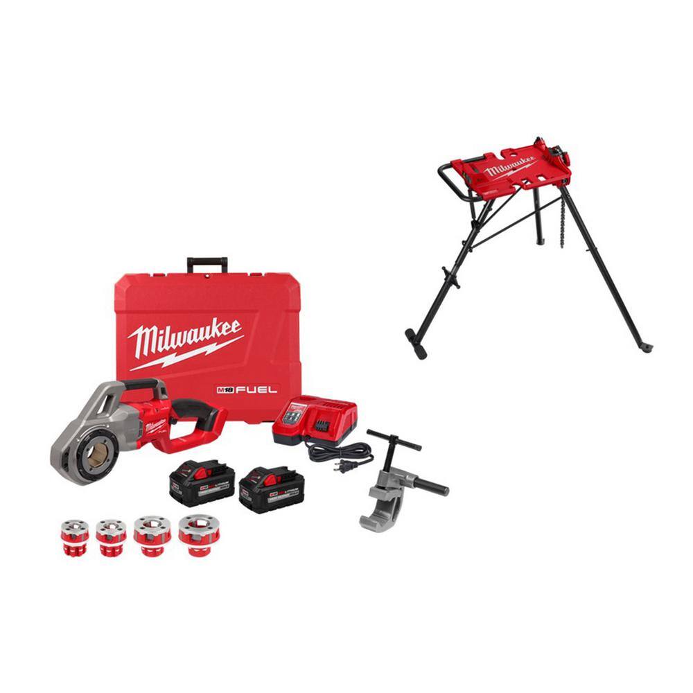 MW M18 Fuel One-Key Cordless Brushless Pipe Threader Kit with Tripod Chain Vise Stand (2-Tool) 2870-22-48-22-8690