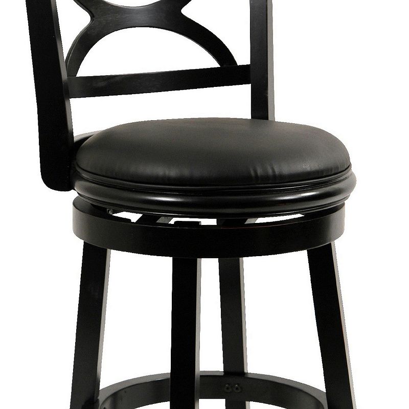 24 Inch Ava Solid Wood Swivel Counter Stool， Vegan Faux Leather， Black