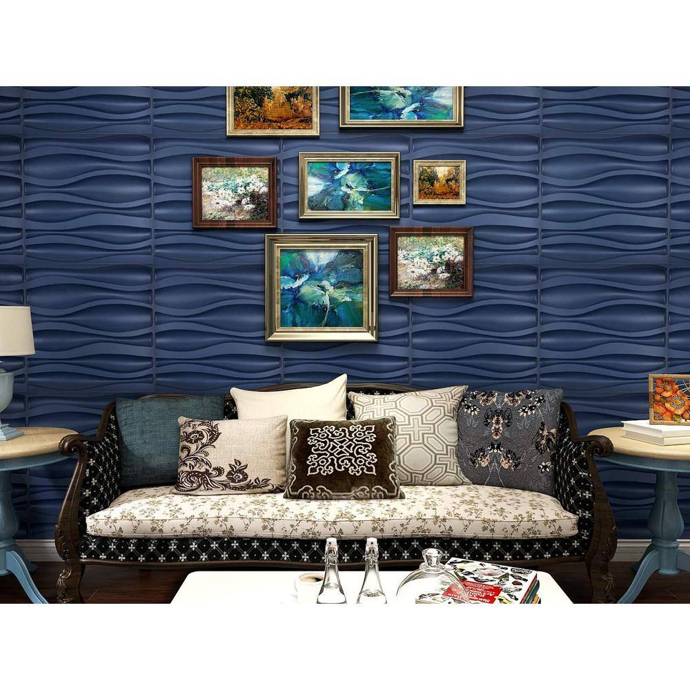 Art3d 19.7 in. x 19.7 in. 3D PVC Decorative Wall Panels Wave Navy Blue (12-Pack) A10002BL